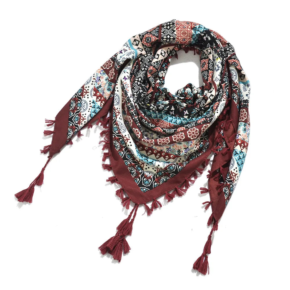 Scarf Winter Women Ladies Bohemian Print Shawl Russian Ethnic Wraps Tassel Scarves Bufanda Mujer Foulard Femme Square