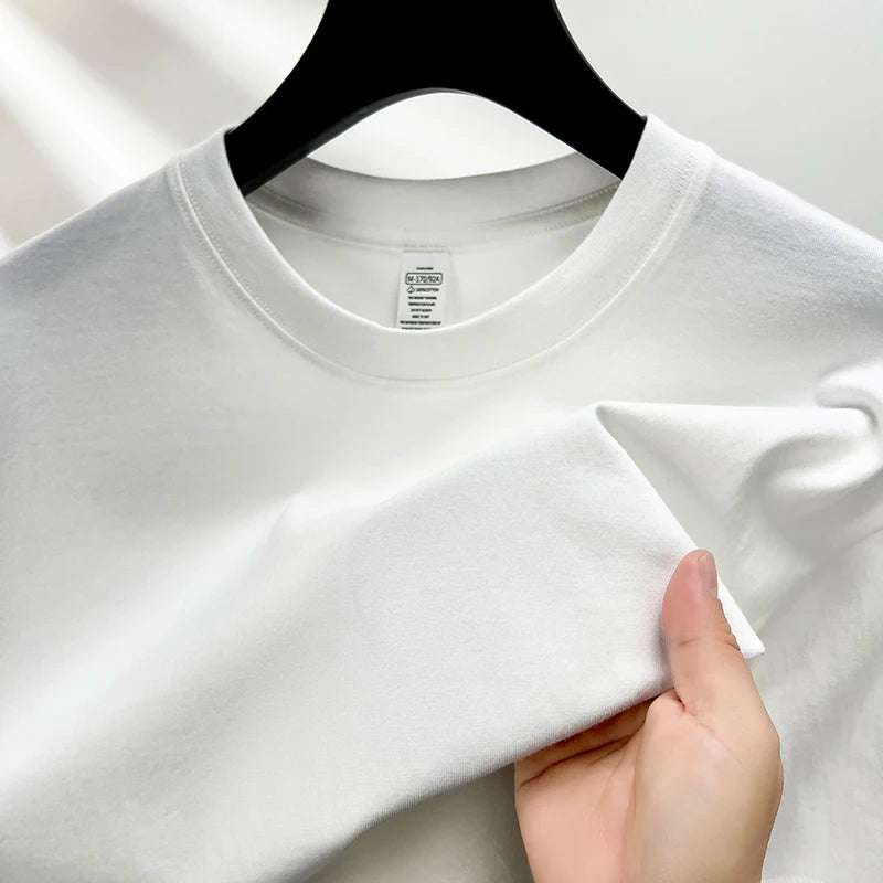 100% pure cotton short sleeved men's round neck T-shirt summer new high-end fashion youth couple loose casual breathable top