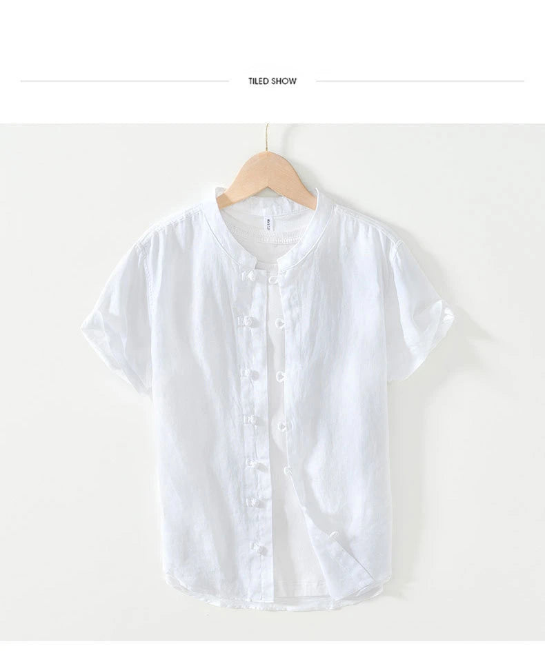Summer New Casual Short Sleeve Shirts for Men Slim 100% Linen Streetwear Solid Color Men Clothing BL994
