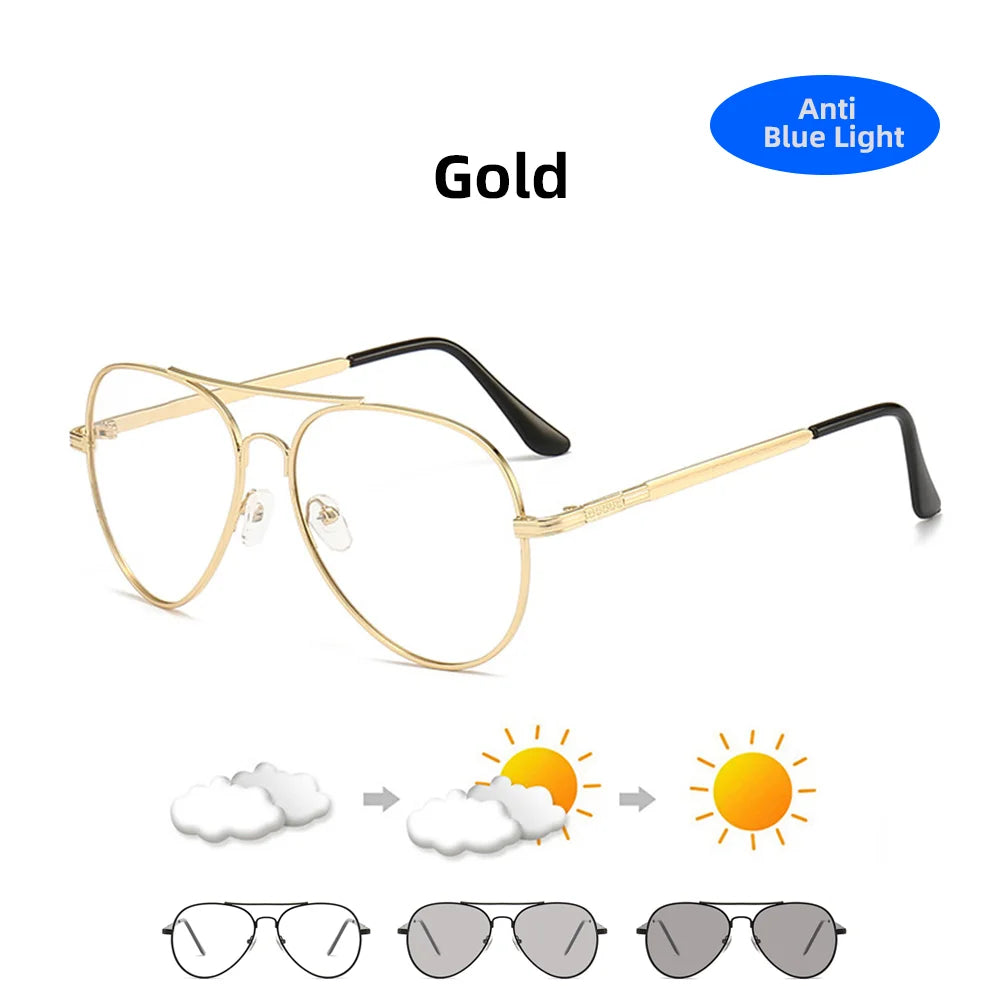 VIVIBEE Pilot Anti Blue Light Blocking Glasses Men Photochromic Computer Aviation Eyeglasses UV400 Bluelight Women Eyewear