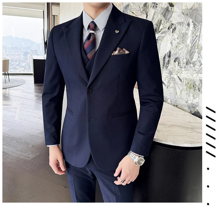 Slim-Fit Three-Piece Set Korean Style Two-Button Groomsmen Formal Wedding Business Suit Handsome Groom Best Man Dress High-