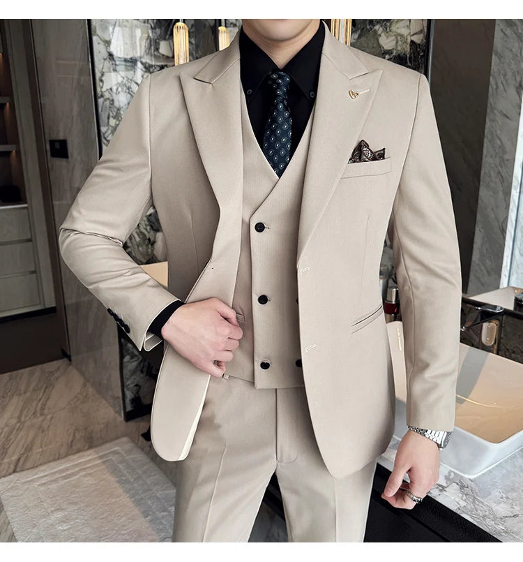 Slim-Fit Three-Piece Set Korean Style Two-Button Groomsmen Formal Wedding Business Suit Handsome Groom Best Man Dress High-