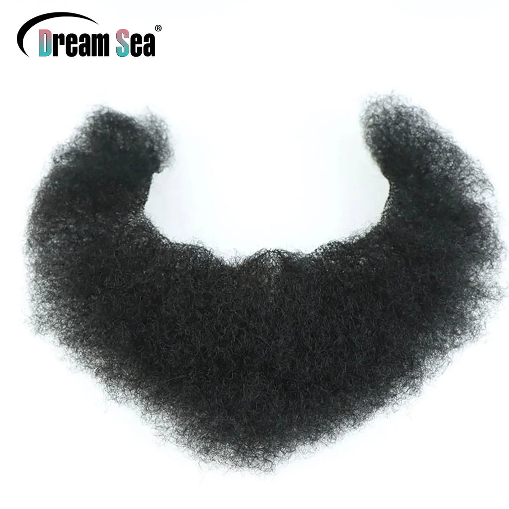 Afro Curly Face Beard Mustache Human Hair For Black Men Curly Realistic Black Bearded Makeup Lace Base Replace System
