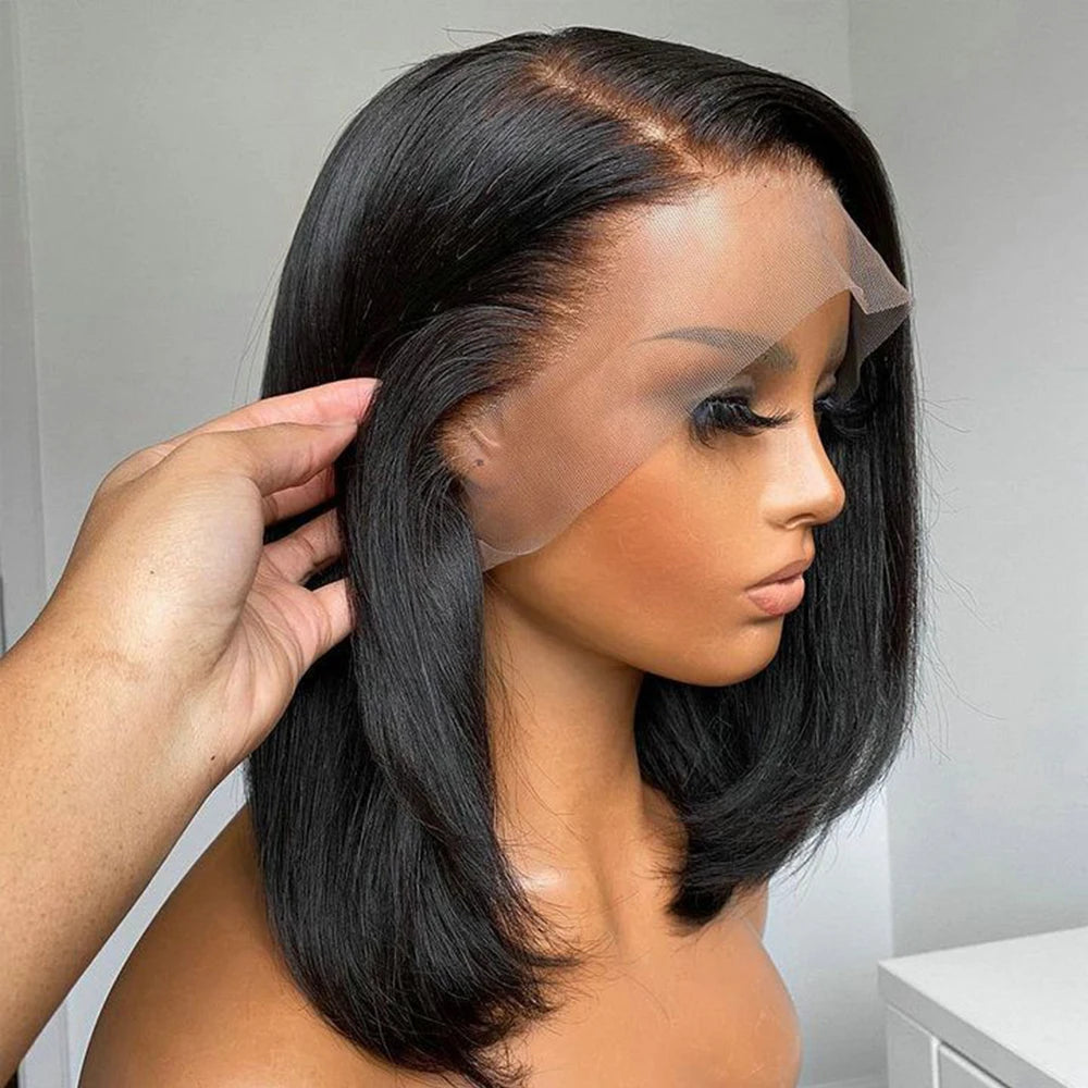 Wear Go Glueless 13x4 Bone Straight Bob Wig Lace Front Human Hair Wigs For Women Brazilian HD Transparent Lace Frontal Wig 180%