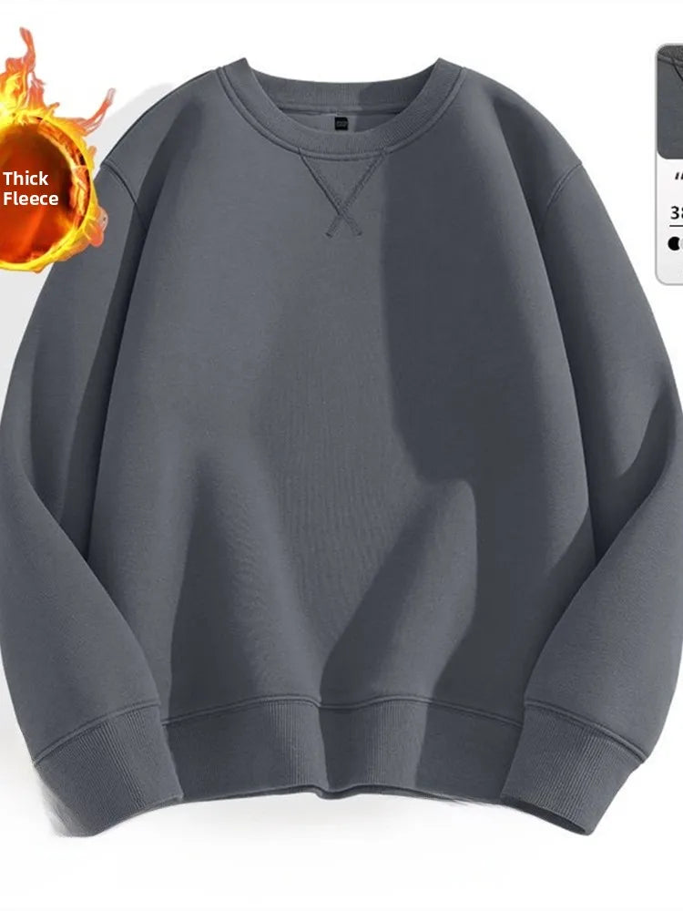 Loose Fit  Color Hoodl Sweatirt Long Sve round Ne Men's Autumn Winter Heavyweight Comfortable Antibacterial Ba...