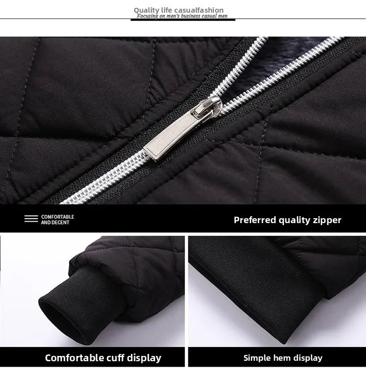 Men's Winter Jacket Stand Collar Fleece Lined Cotton Casual Fashion Warm Loose Short Style Youth Popular Polyester Fabric