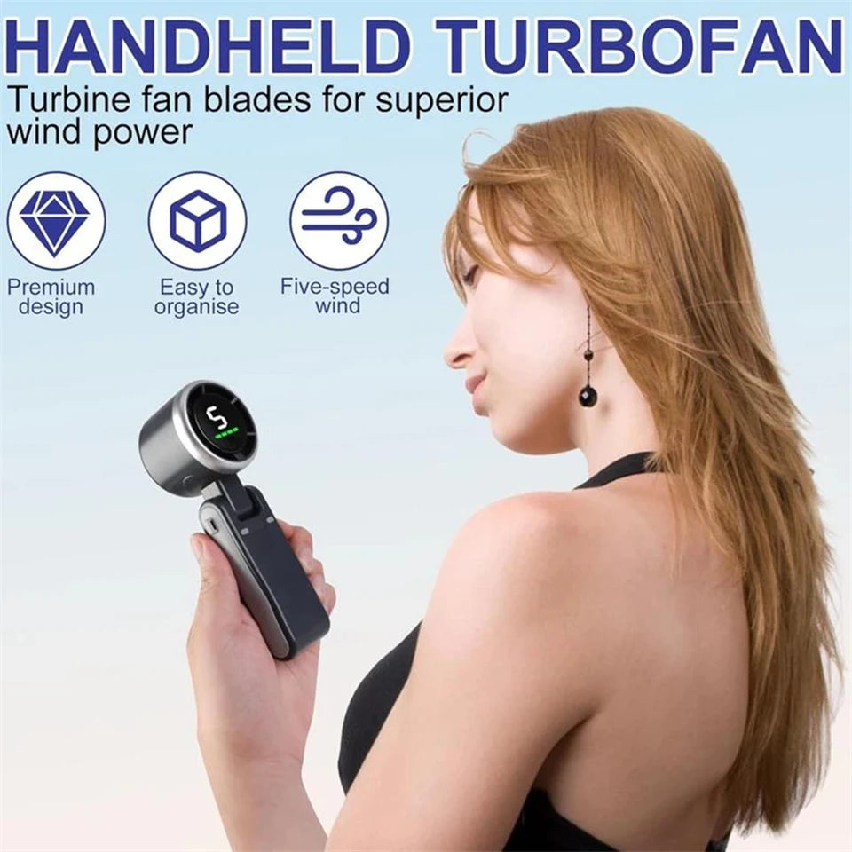 MEUYAG Portable 3-in-1 Turbo Handheld Fan, 5 High-Speed Settings, 3600mAh Power, Digital Screen, Foldable USB/Type-C Charge