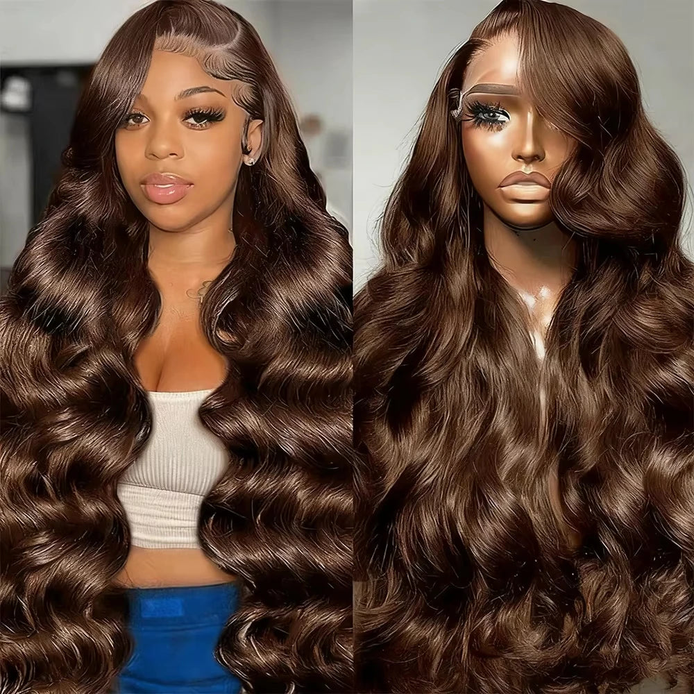 Chocolate Brown 13x6 Hd Lace Front Wig Transparent Body Wave Lace Frontal Wig Colored Pre PluckedBrazilian 100% Human Hair Wigs 