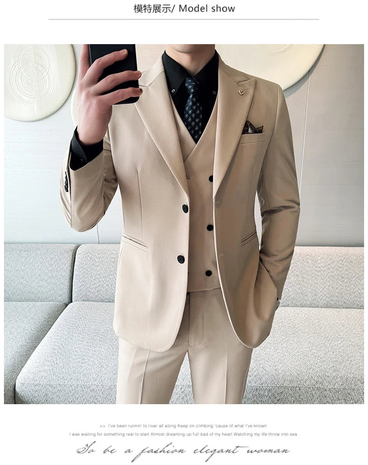 Slim-Fit Three-Piece Set Korean Style Two-Button Groomsmen Formal Wedding Business Suit Handsome Groom Best Man Dress High-