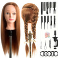 Synthetic Fiber Hairdresser Practice Styling Training Head, Human Model Doll Head, with Free Rubber Band and Hairdressing Tools