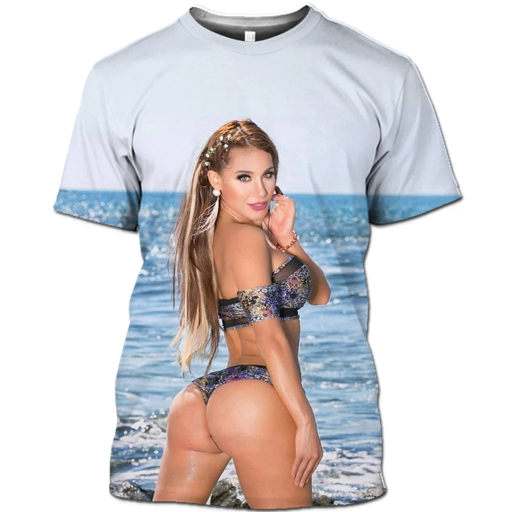 Hot Sexy Model Beach Bikini Summer Man T-shirt Swimsuit Personality Hip Hop Funny Alternative Street Quick Dry Short Sleeve 6XL