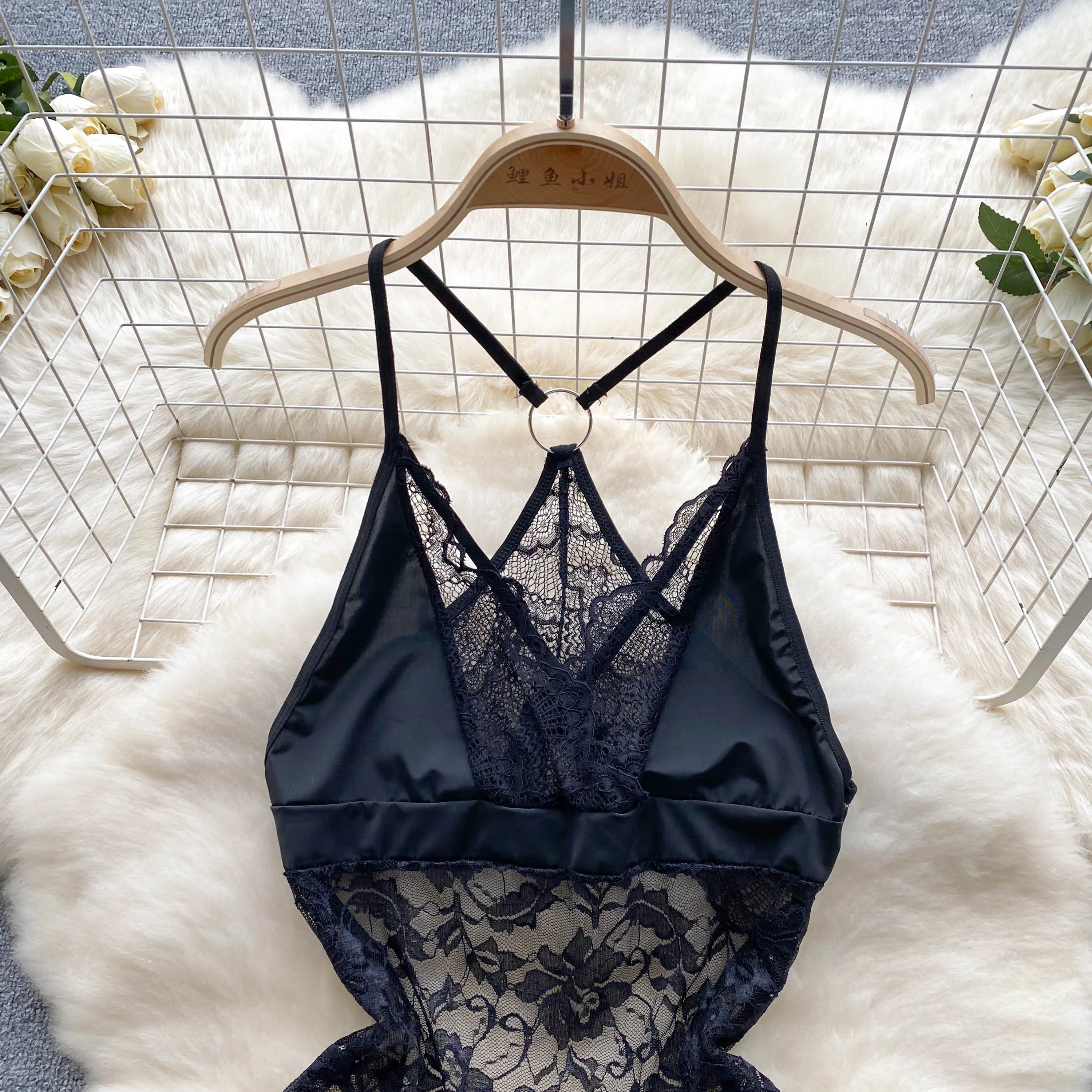 SINGREINY Summer France Sensual Night Dress Erotic Hollow Out Camis Lingerie Nightwear Women Split Slim Sheer Lace Pajamas Dress