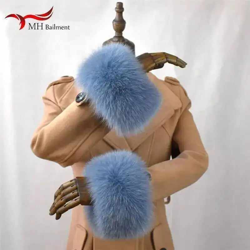 100% Real Fox Fur Cuffs Winter Natural Warm Oversized Arm Warmmer Wristband High Quality Coat Jacket Sleeve Fashion Luxury Cuffs