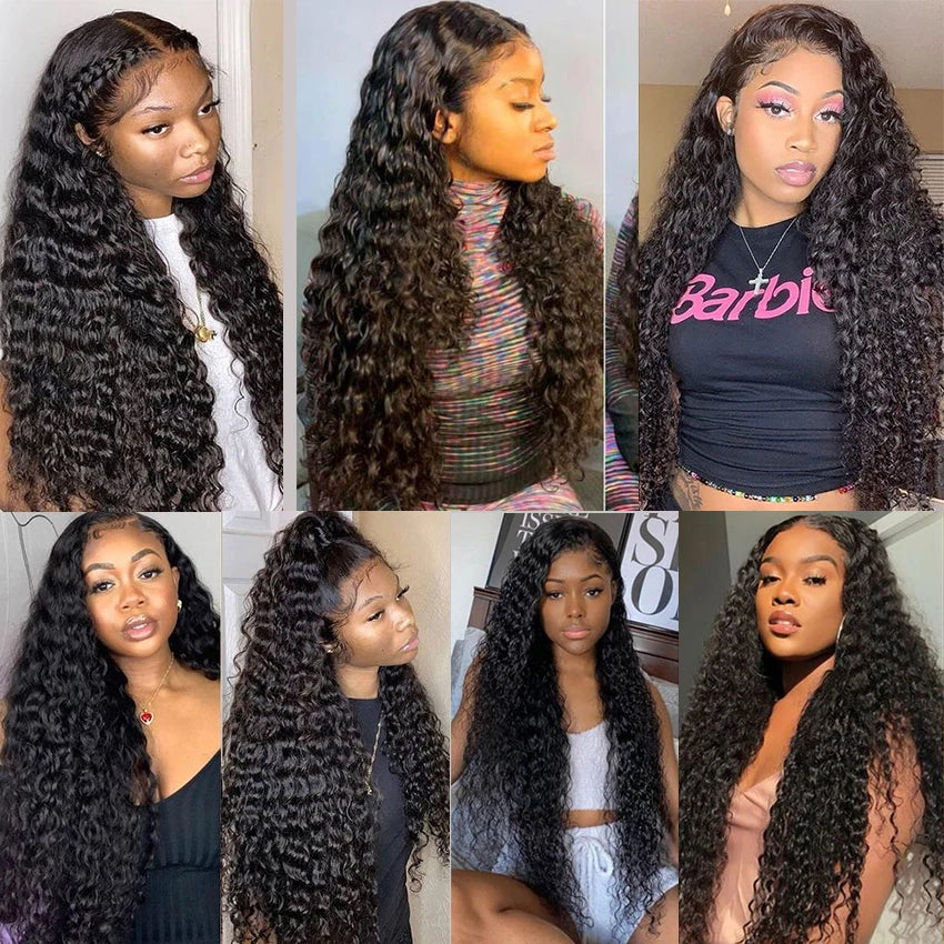 Water Wave Human Hair Bundles With 13x6 13x4 6x6 5x5 HD Transparent Lace Frontal Closure Brazilian Deep Wave Hair Extensions