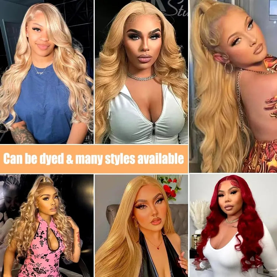 30 36inch 27 Honey Blonde Body Wave Wig Human Hair 13x6 Transparent HD Lace Frontal Wig For Women 250 Density Brazilian Wigs