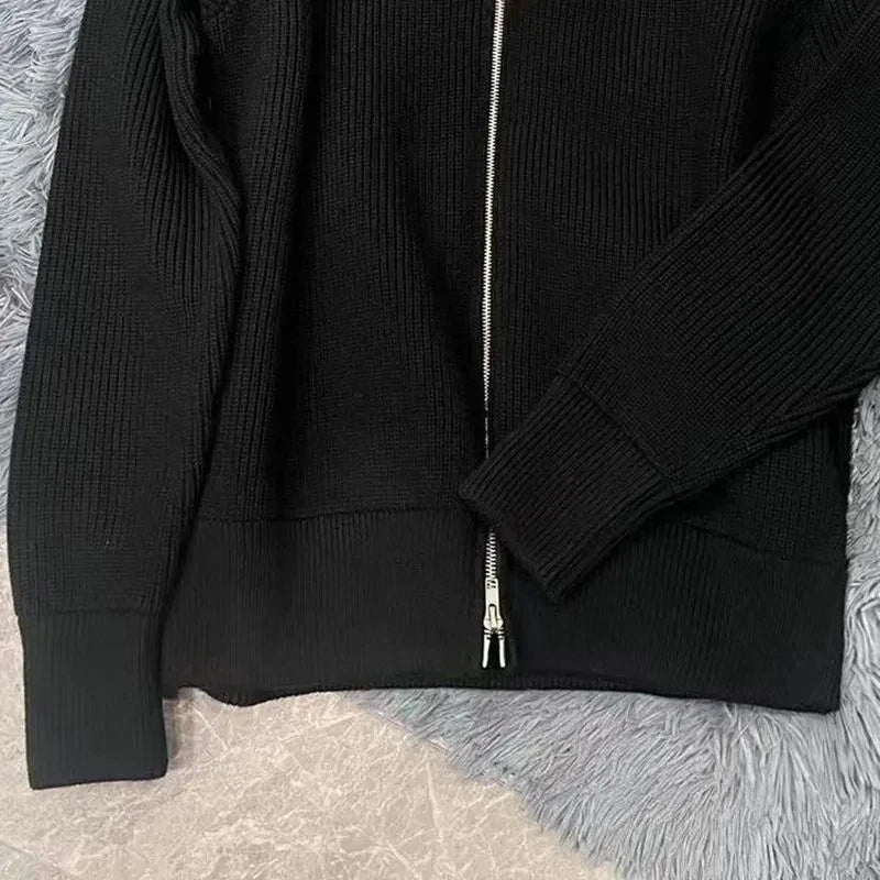 Warm Knitted Cardigan Men Double Zipper Turtleneck Cashmere Men's Winter Knit Jacket Autumn Spring Casual Fashion Sweater Coat