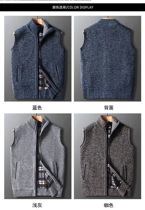 Winter Plus Velvet Thick Wool Vest Thick Knitted Cardigan Chopped Shoulder Vest