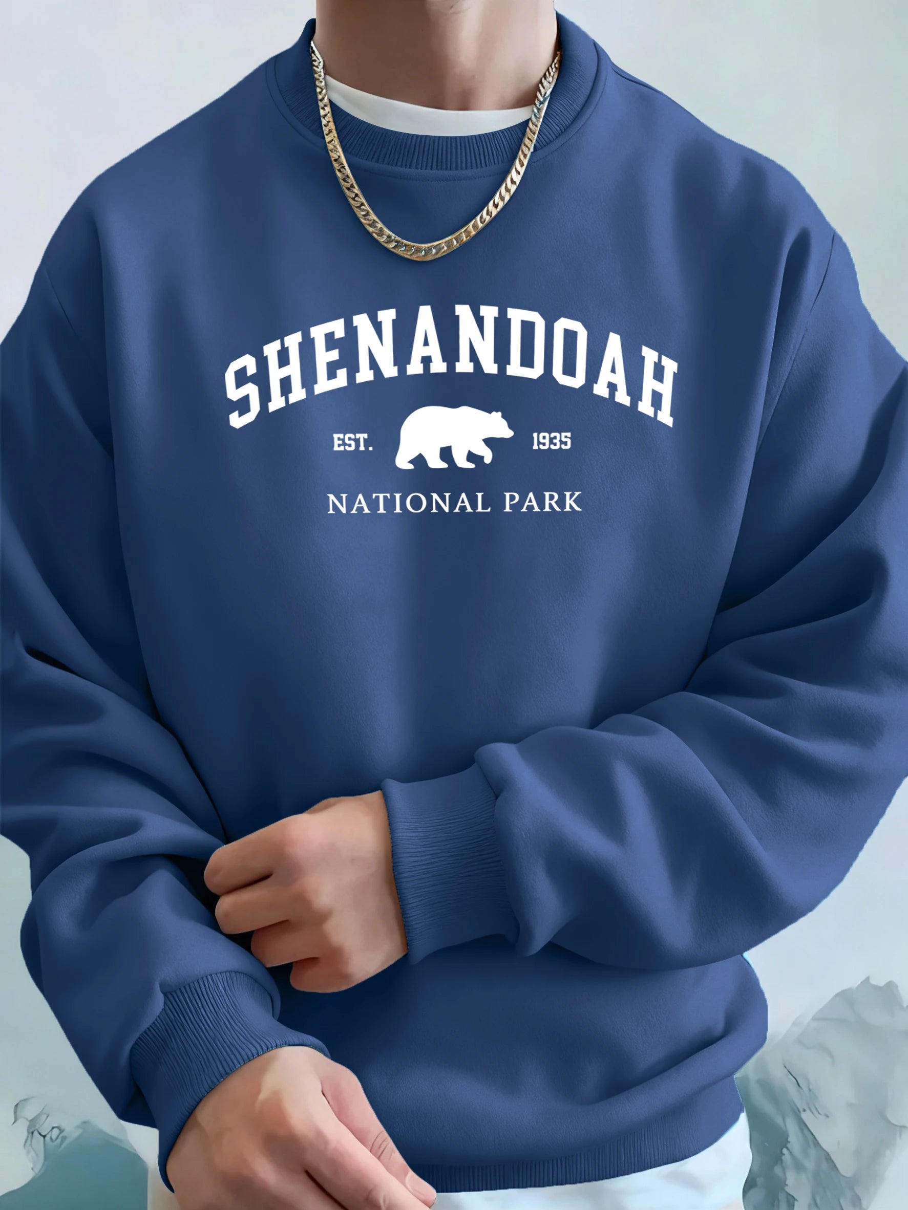 Senandah National Park Bear Prints Hoodie Men Warm Pocket Hooded Pullover Fleece Basics Sweatshirts Comfortable Sport Streetwear