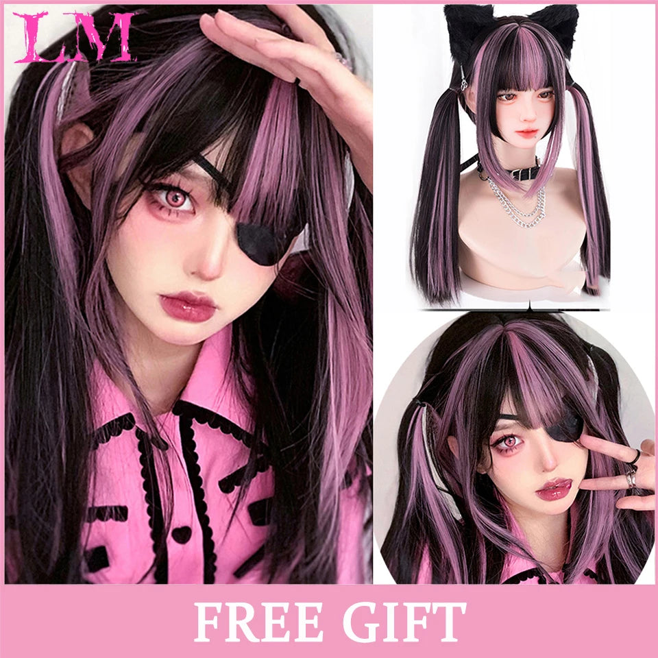 LM Golden Wig Synthetic Ombre Long Straight/Body Wave Middle Part Heat Resistant Natural Hair Wigs For Women Cosplay