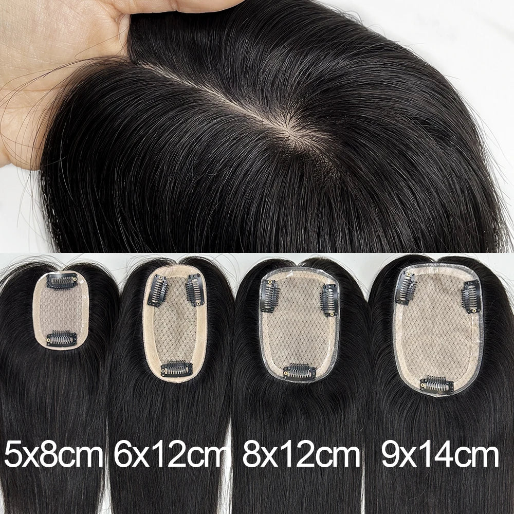 5 Sizes Silk Base Virgin Human Hair Women Topper Natural Scalp Top Black Color For White Women Small Base Seamless Hairpieces
