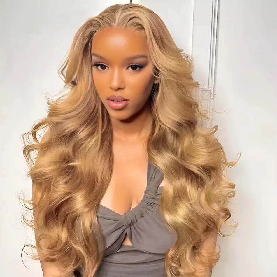 30 36inch 27 Honey Blonde Body Wave Wig Human Hair 13x6 Transparent HD Lace Frontal Wig For Women 250 Density Brazilian Wigs