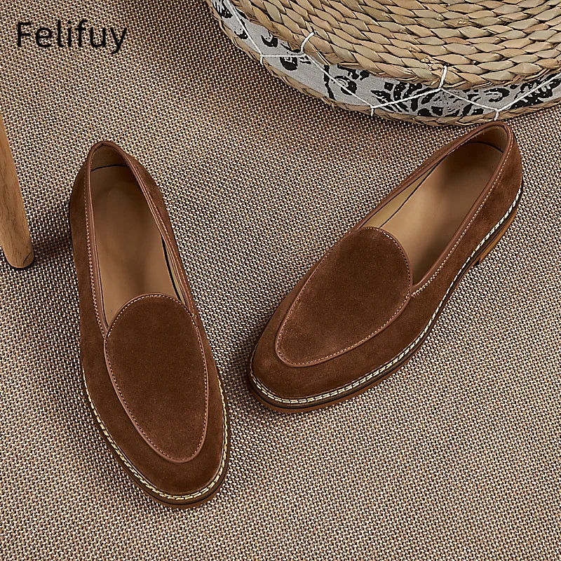 British Style Men Cow Suede Leather Loafers Classic Outdoor Walking Shoes Fashion Genuine Leather Slip-on Flats Soft Man Loafers