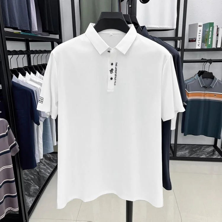 High end brand short sleeve polo shirt men's 2025 summer new trend embossed design casual ice silk breathable lapel Paul T-shirt