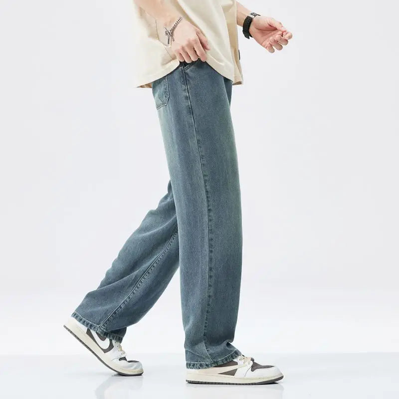 Lyocell Summer New Straight Jeans Men's Fashion Vintage Y2k Pants Streetwear Male Loose Casual Male Wide Denim Trousers baggy