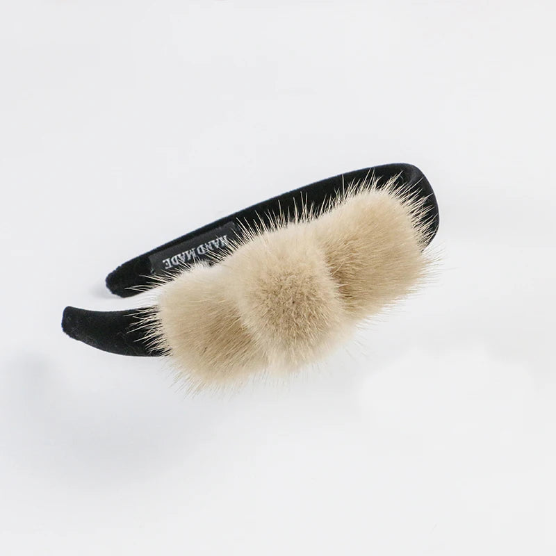 Real Mink Cosmetic Headbands Women High Quality Bow Hair Bands hair accessory Fashion Plush Hair Clips cute Real Fur Gifts