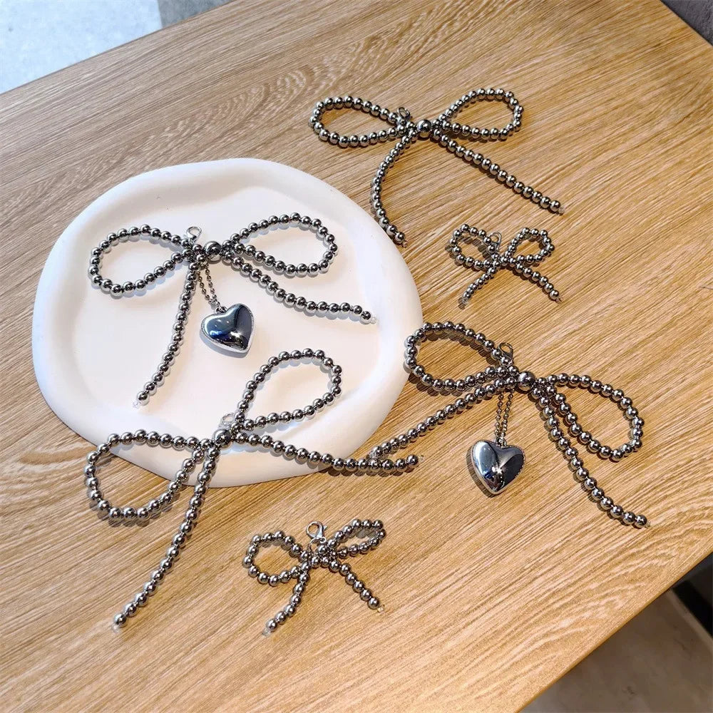 1PCS Fashion Silver Pearl Bow Pendant Gemstone Shoelaces Charms for Sneakers Shoe Decorations Buckle Girl Heart Shoe Charm