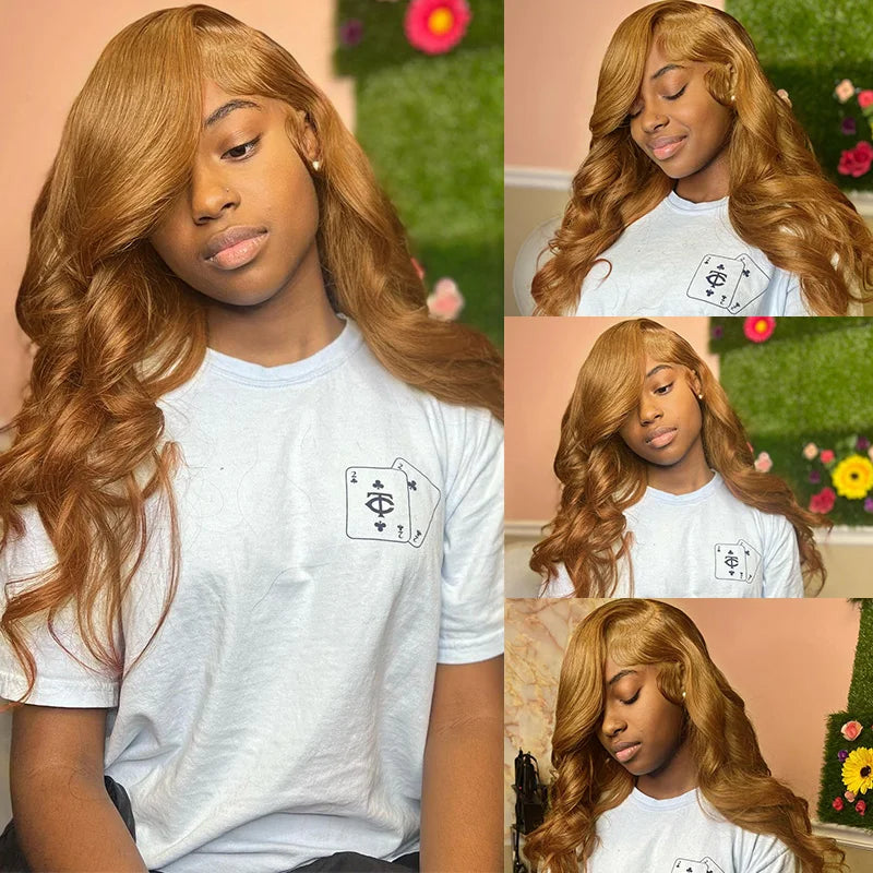 Body Wave 13X4 Lace Frontal Wig Colored Ginger Blonde Hd Transparent 30 32" Brazilian Lace Front Human Hair Wig For Black Women