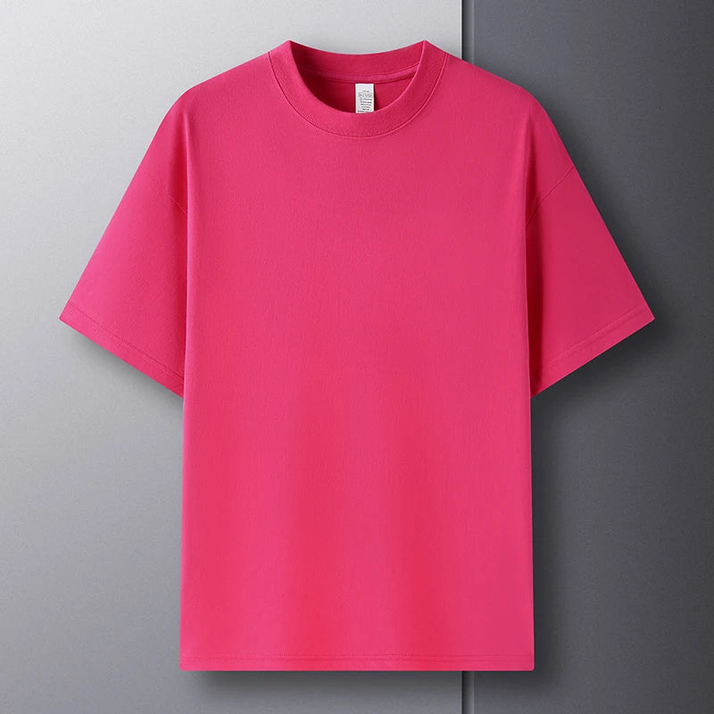 100% pure cotton short sleeved men's round neck T-shirt summer new high-end fashion youth couple loose casual breathable top