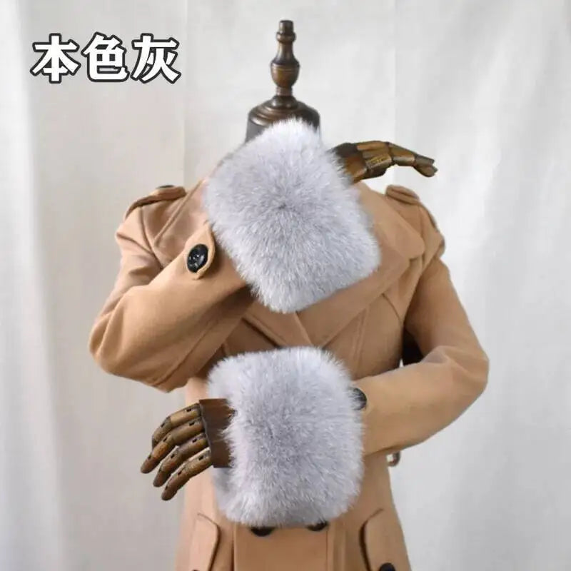 100% Real Fox Fur Cuffs Winter Natural Warm Oversized Arm Warmmer Wristband High Quality Coat Jacket Sleeve Fashion Luxury Cuffs