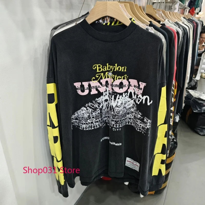 R123 Long Sleeve T Shirt Vintage Washed 100% Cotton Loose Fit Casual Mens Pullover  oversized t shirt