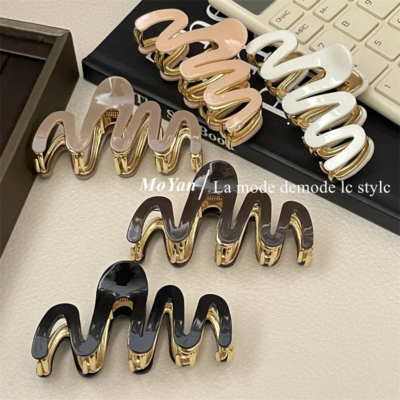 Acetate Metal Wave Grip Women's Back Half Catch Shark Clip Medium Hairpin High-Grade Hair Claw Headdress