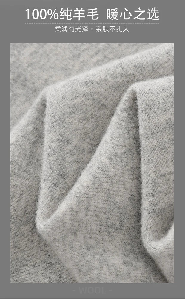 Men's Autumn Winter 100% Merino Wool Sweater Hooded Collar Knitted Pullover Cashmere Sweatshirt Casual Large Tops Long Sleeved