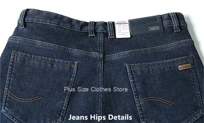 Tall Man Fleece Jeans 117CM Extra Long Stretched Plus Size 42 44 Fit Trousers Warm Autumn Winter High Waist Denim Pants Trousers