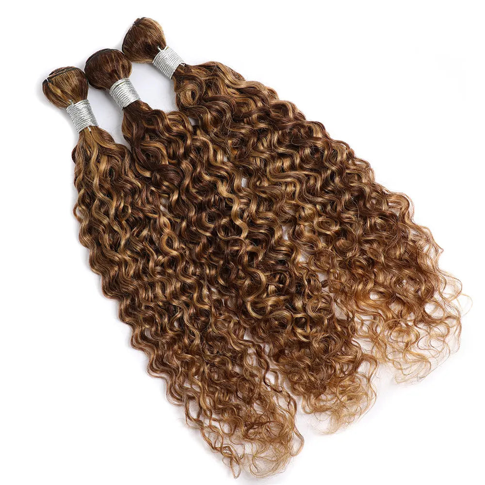 Water Wave Weave Highlight Bundles Human Hair  Brown Hair Highlighted Honey Blonde Human Hair Bundles 1 3 4 Pcs Colored Weaves