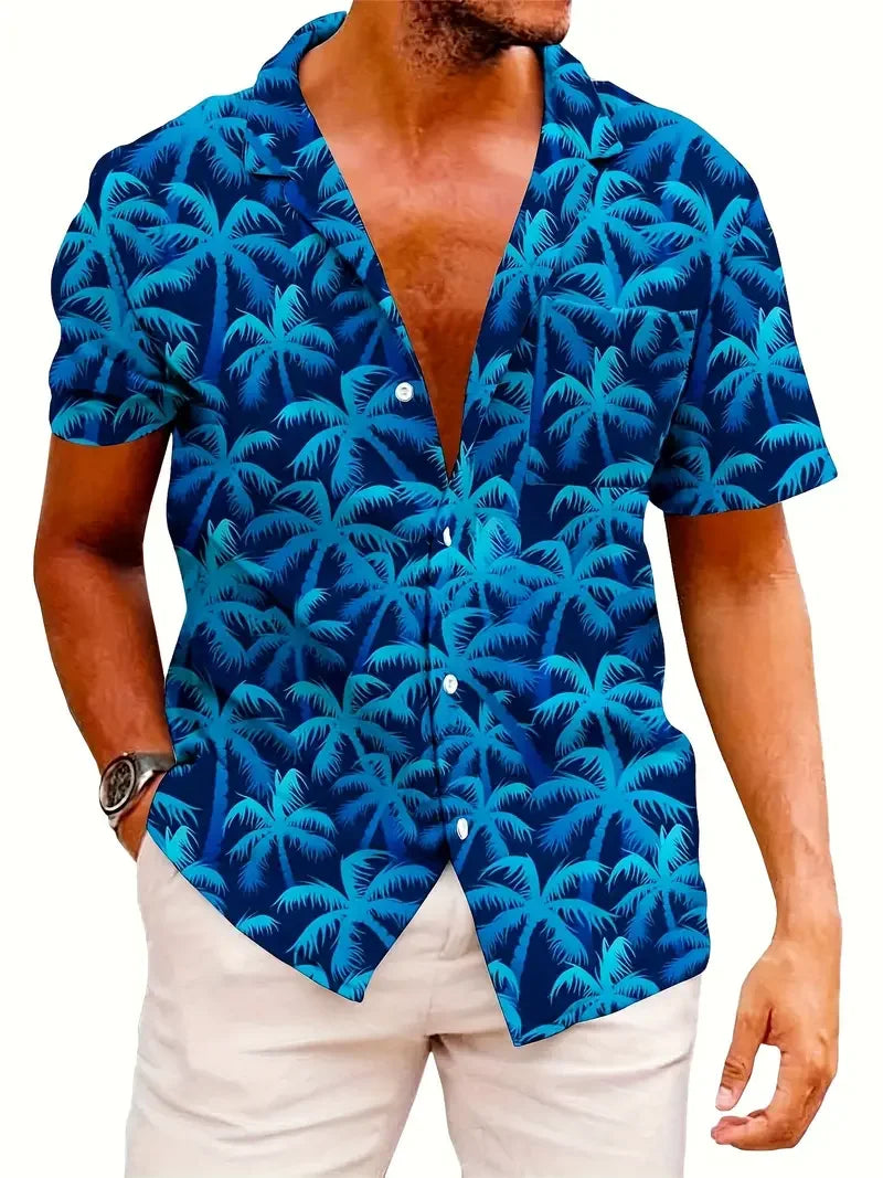 2024 Men's Fashion Short Sleeve Button Up Shirt - Flip Collar Summer Hawaiian Beach Shirt Comfortable High Quality Fabric