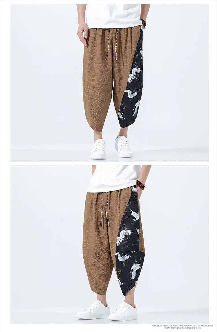Summer Shorts Men Japanese Style Retro Comfortable Breathable Beach Pants Men Elastic Waistband Thin Loose Harun Casual Trousers