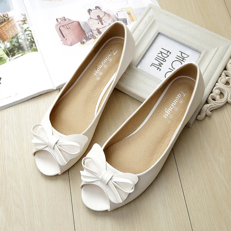 34-43 big size luxury peep toe bowtie flat shoes woman black/white leather ballet flats bow zapatos mujer primavera verano 2022