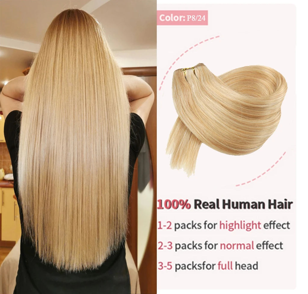 Straight Human Hair Weaves Bundles Brazilian Remy Human Hair Sew In Weft Extensions Straight Blonde 100g 16"-28" Natural Hair