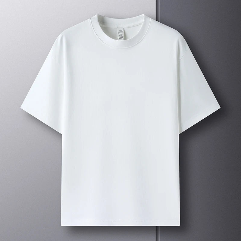 100% pure cotton short sleeved men's round neck T-shirt summer new high-end fashion youth couple loose casual breathable top