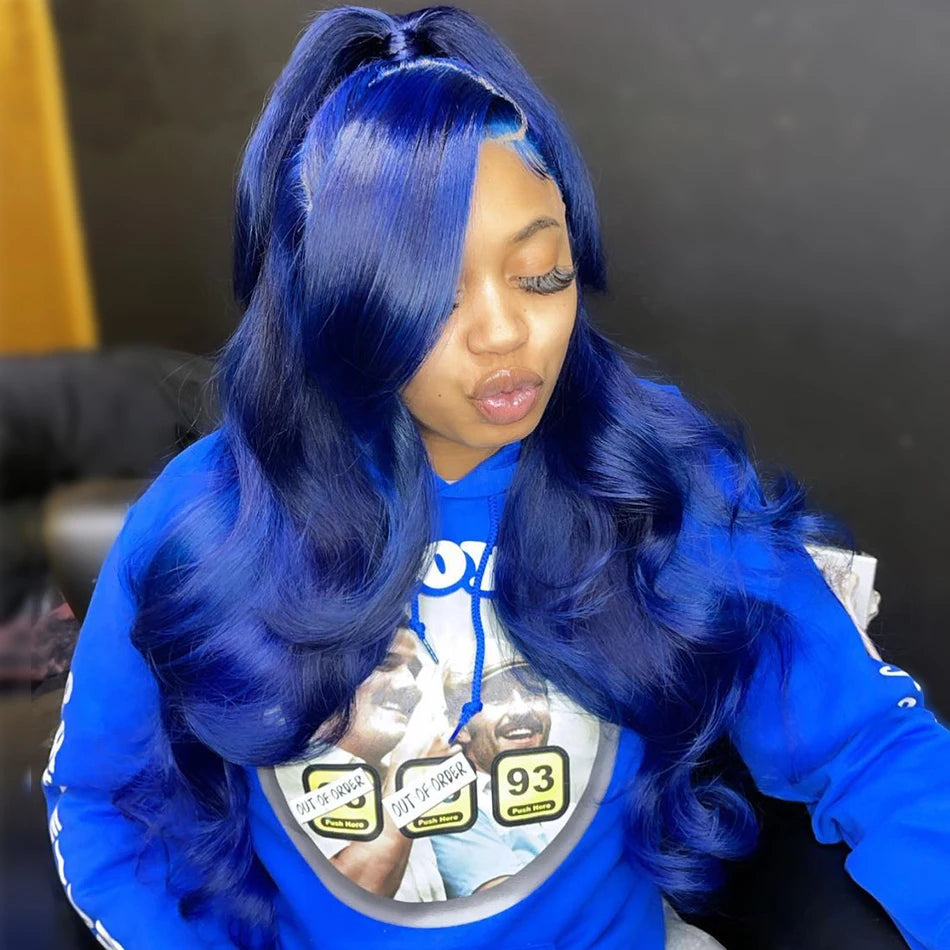 Dark Blue Lace Front Human Hair Wigs 13x4 Brazilian Glueless Body Wave Transparent Lace Frontal Wig For Women Sale Pre Plucked