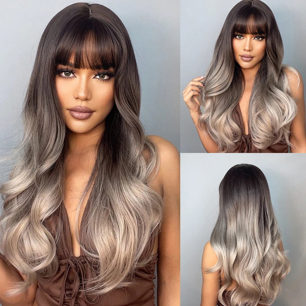 HENRY MARGU White Long Straight Synthetic Wigs for Women Colorful Cosplay Party Fake Hair with Bangs White Wig HighTemperature