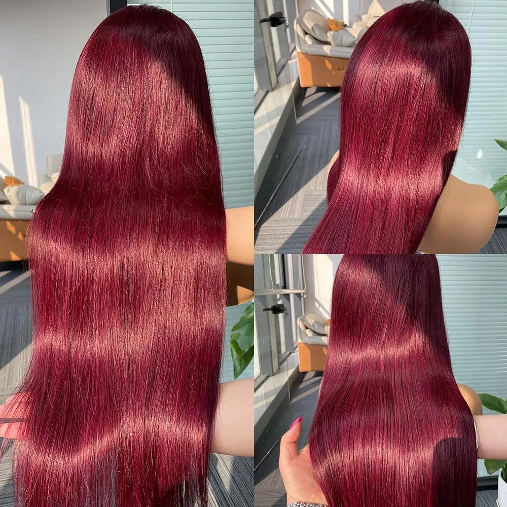 250 Density 99J Burgundy 13x6 Lace Frontal Human Hair Wigs Brazilian Colored 30 40 Inch Straight Red Lace Front Wigs Human Hair