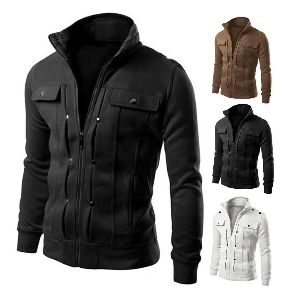 Fashionable Men Outerwear Stylish Men's Spring Outerwear with Stand Collar Zipper Closure Casual Jacket for Autumn Solid for Men
