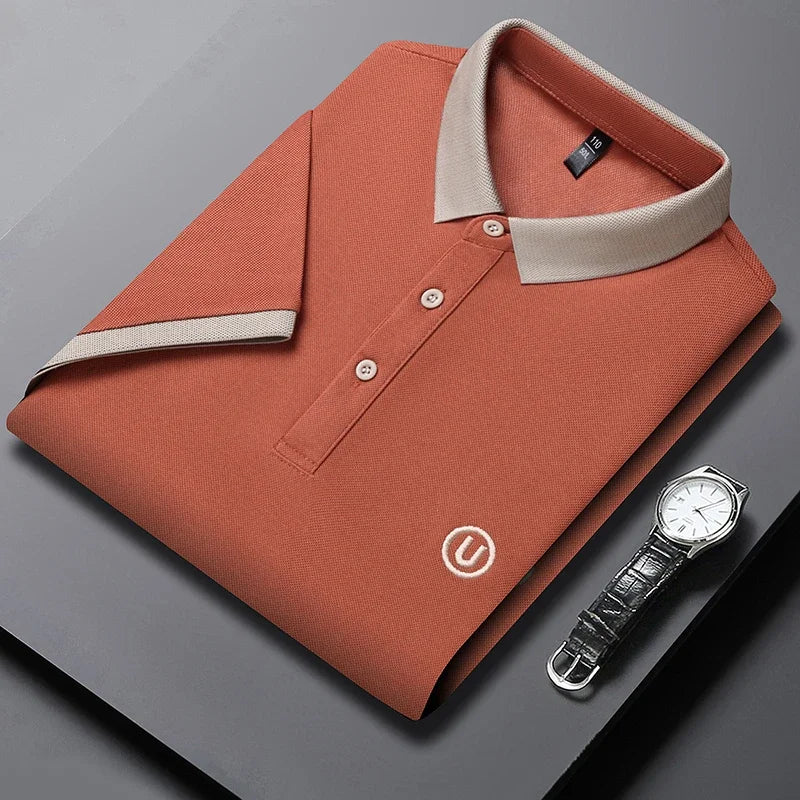 2024 Men's New Embroidered Cotton Business Leisure Short Sleeved POLO Shirt Fashion Short Sleeved Comfortable and Breathable Top