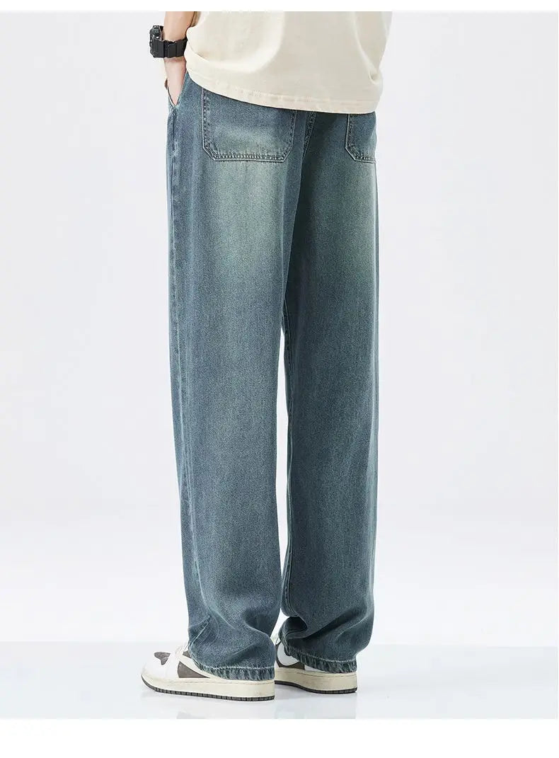 Lyocell Summer New Straight Jeans Men's Fashion Vintage Y2k Pants Streetwear Male Loose Casual Male Wide Denim Trousers baggy