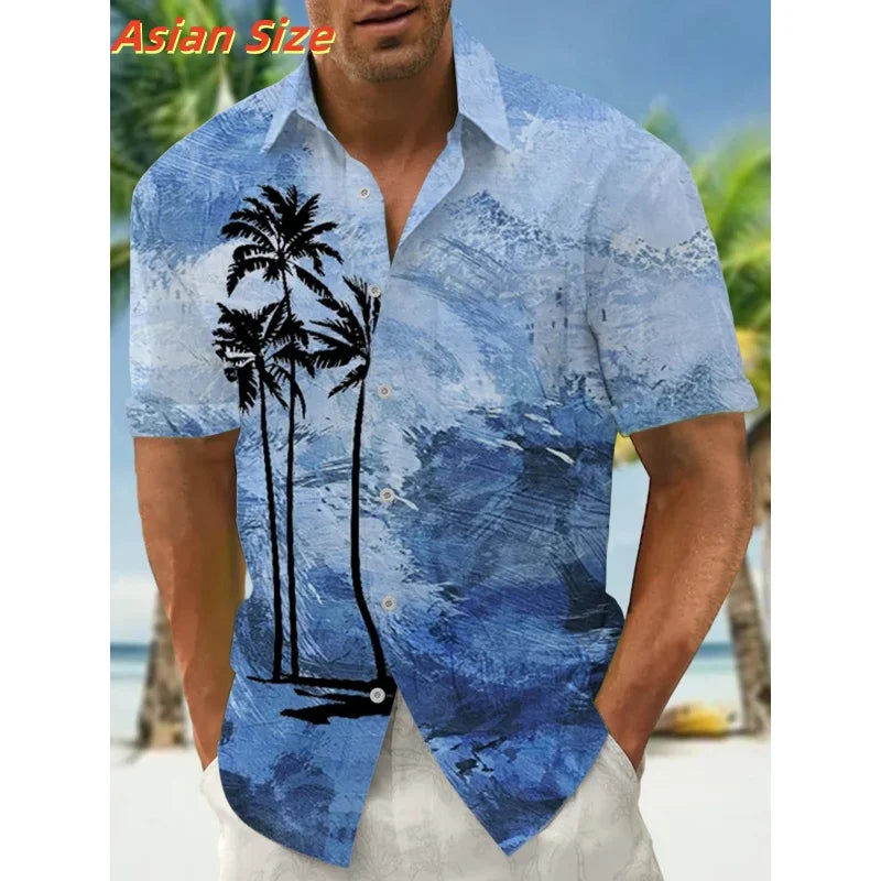Dreamy Village Pattern Lapel Shirt For Men Flower Bird Boat 3D Printed Hawaiian Shirts Fashion Short Sleeve Tops Button Blouse